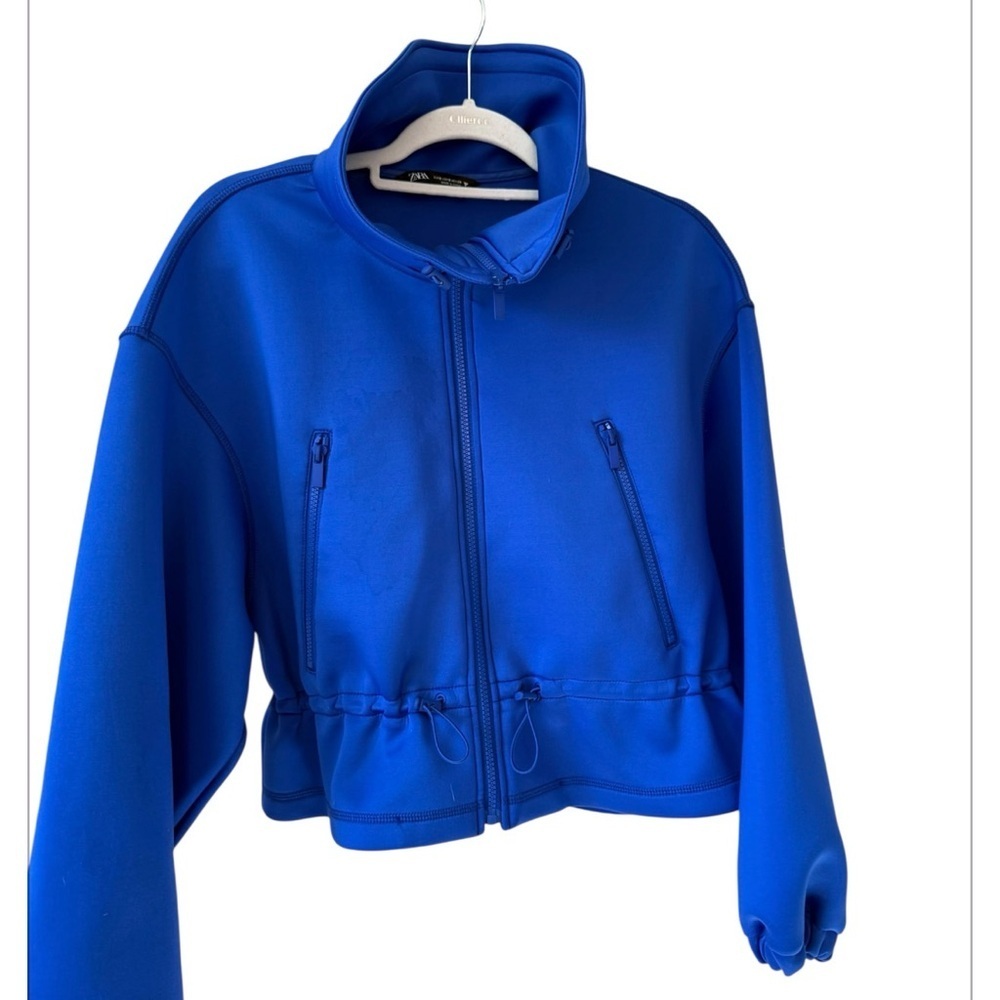 Zara Bright Blue Bomber Jacket with Zip Pockets - Picture 3 of 8